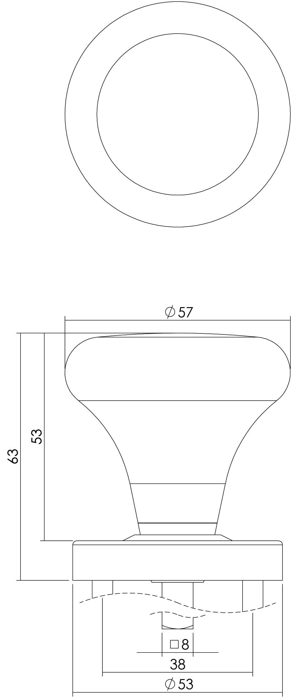 Intersteel Knopkruk Paddenstoel op rozet met ring rvs geborsteld 1