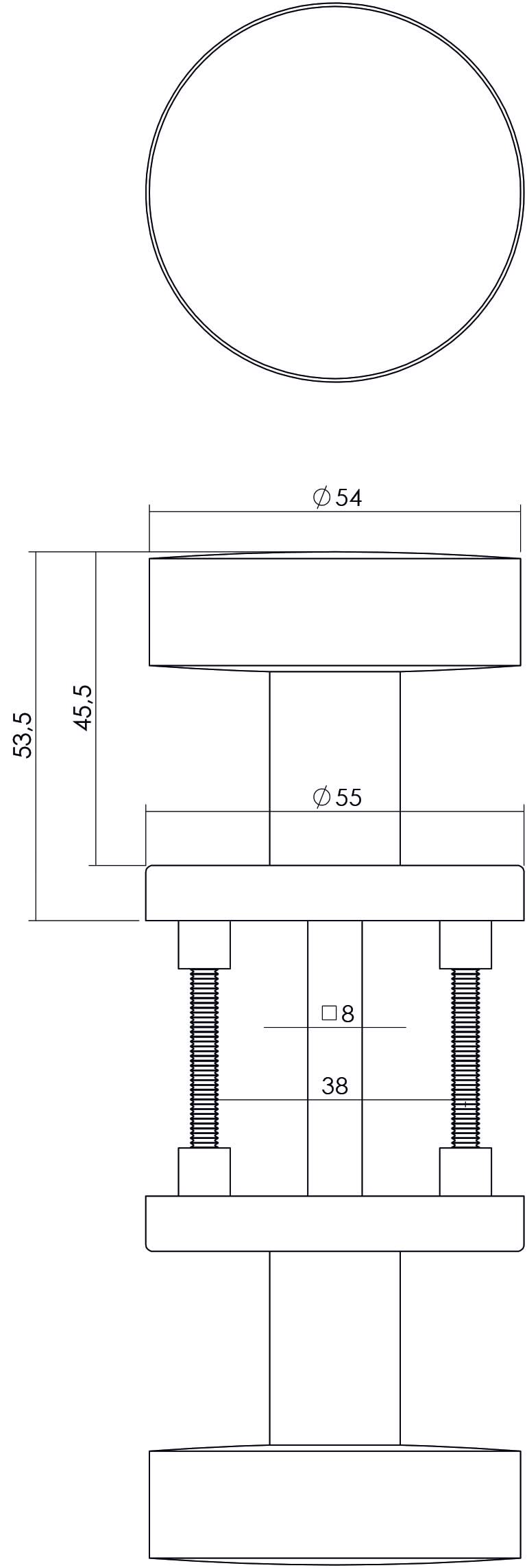 Intersteel Knopkruk centraal Vlak op rozet rvs geborsteld 1