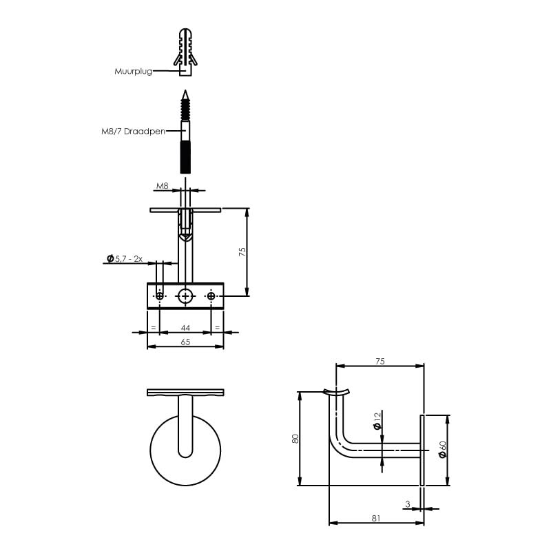 Intersteel Leuninghouder gebogen hol zadel rvs geborsteld 1