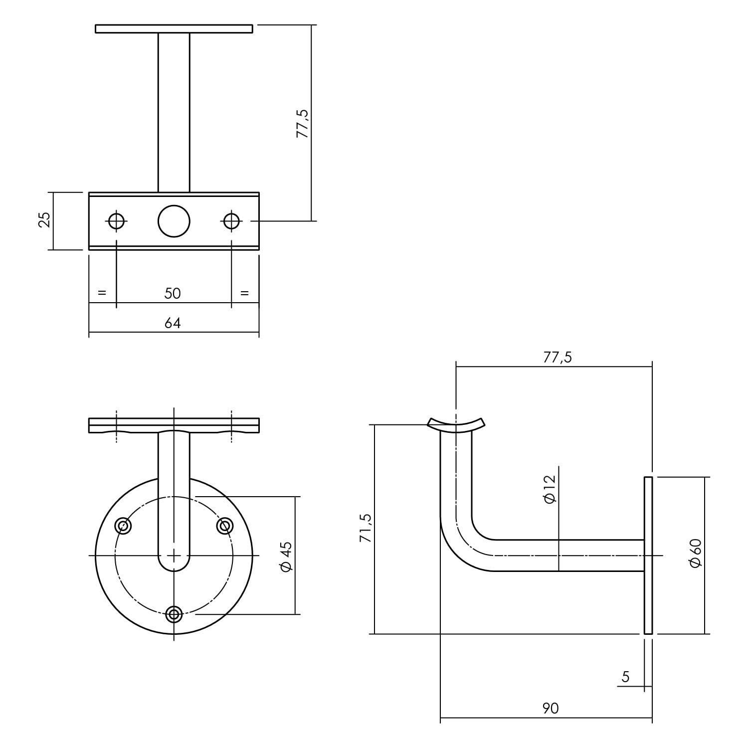 Intersteel Leuninghouder hol zadel rvs geborsteld 1
