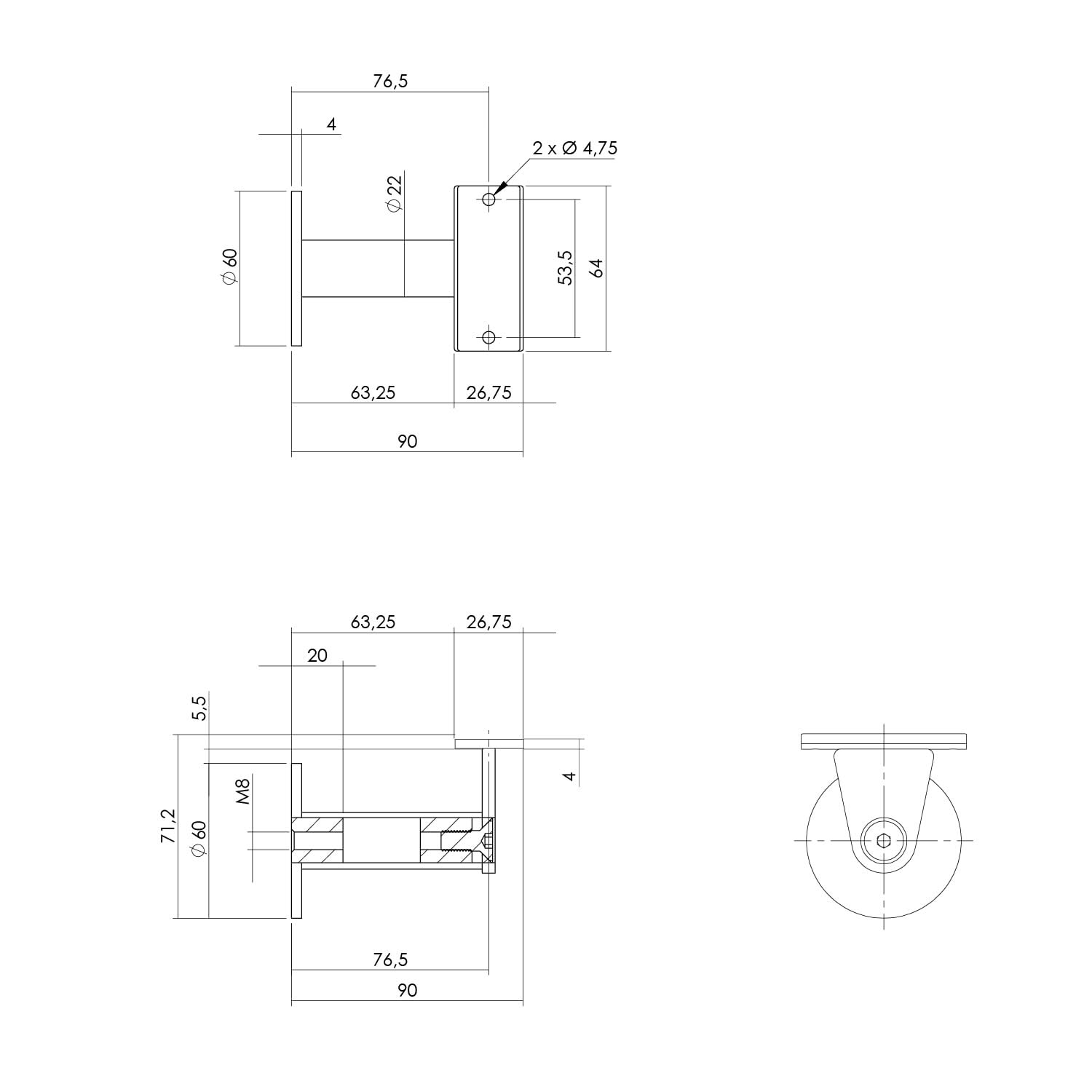 Intersteel Leuninghouder zwaar taps vlak zadel rvs geborsteld 1