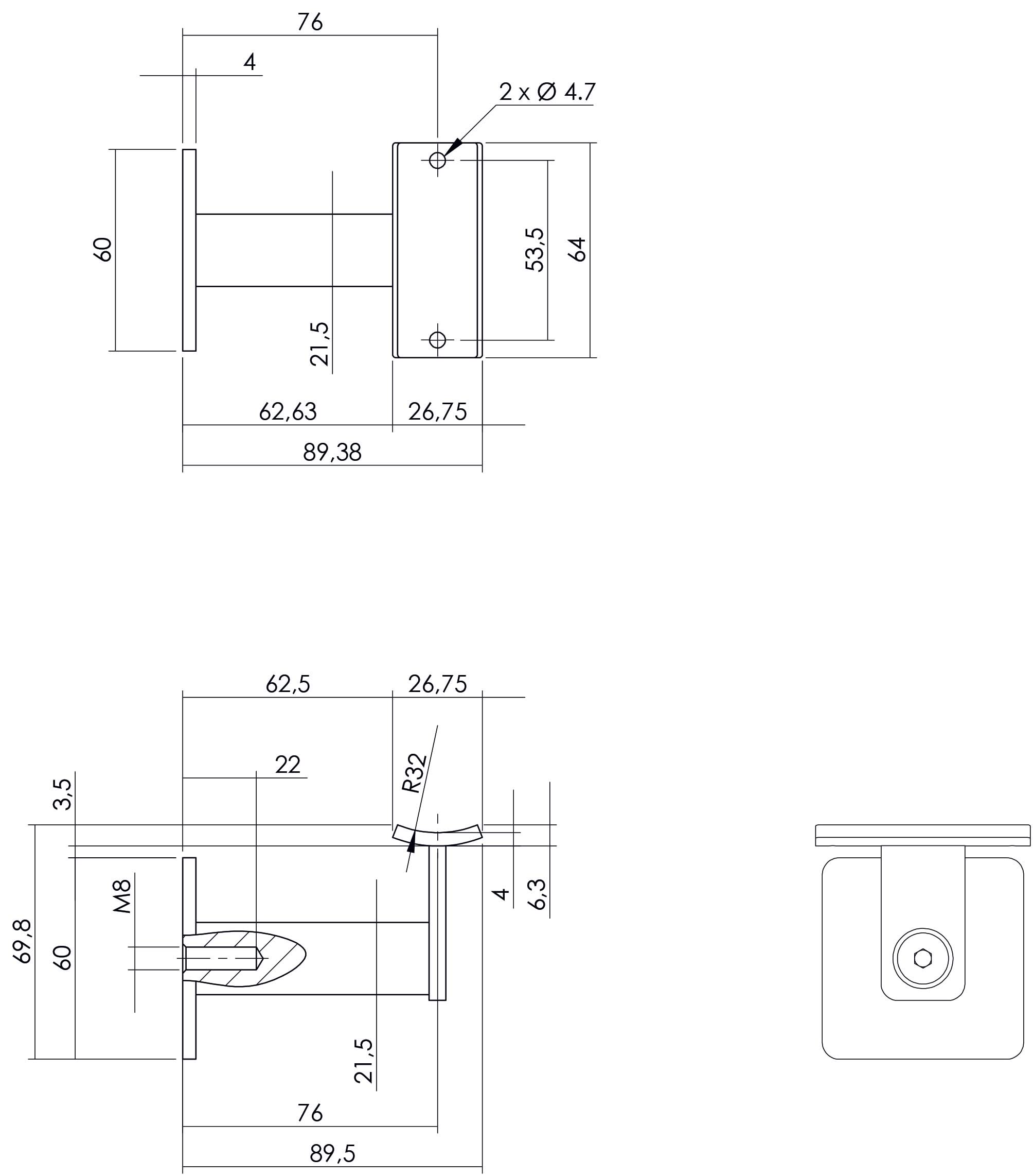 Intersteel Leuninghouder zwaar vierkant hol rvs geborsteld 1
