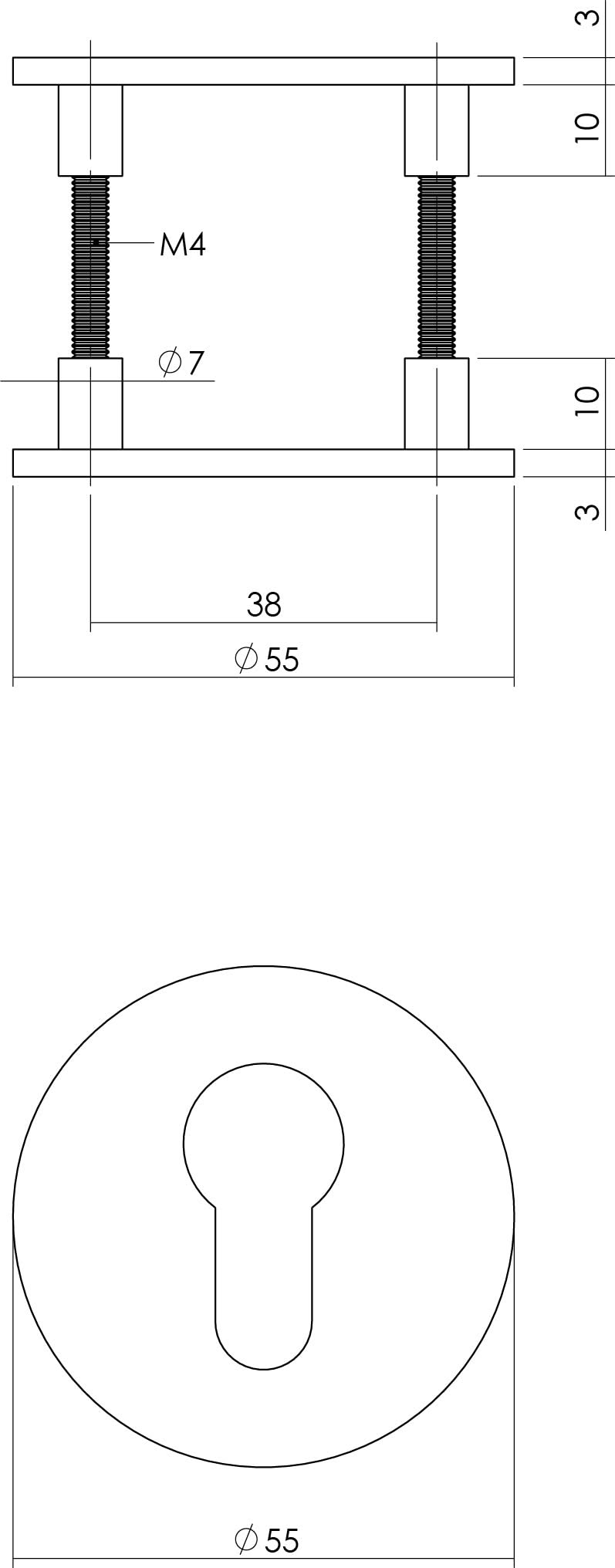 Intersteel Magneet rozet rond met profielcilindergat rvs geborsteld 1