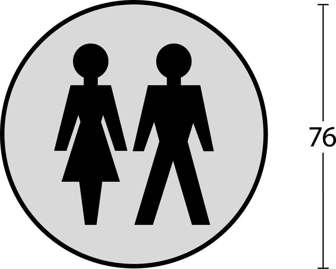 Intersteel Pictogram dames en herentoilet zelfklevend rond rvs geborsteld 1