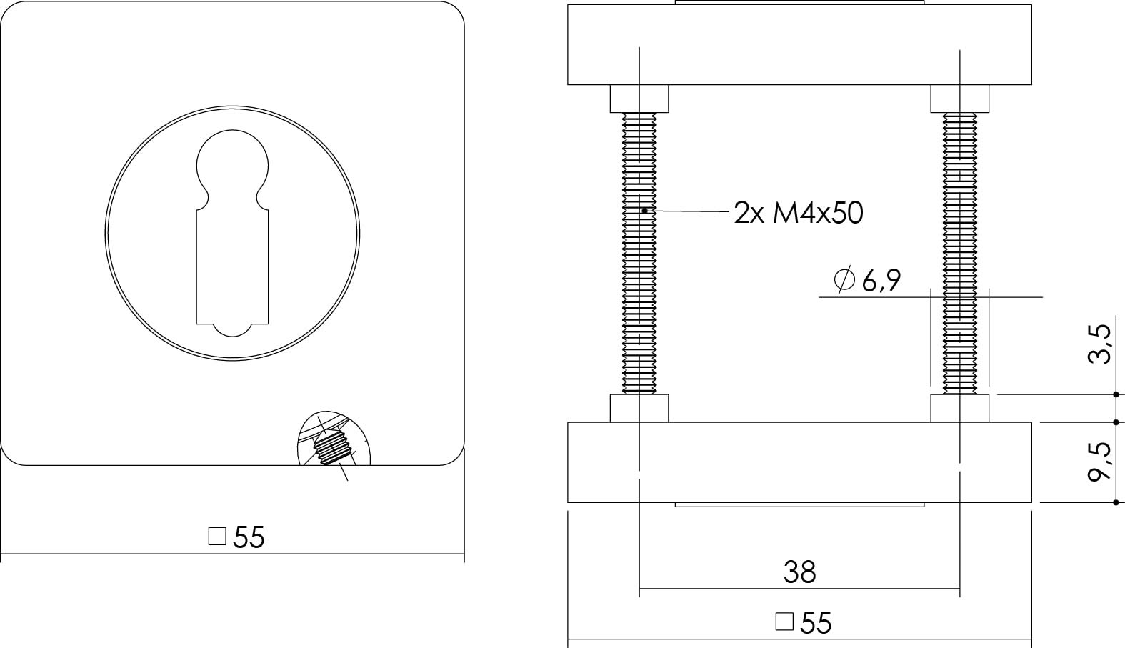 Intersteel Rozet met sleutelgat vierkant chroom 1