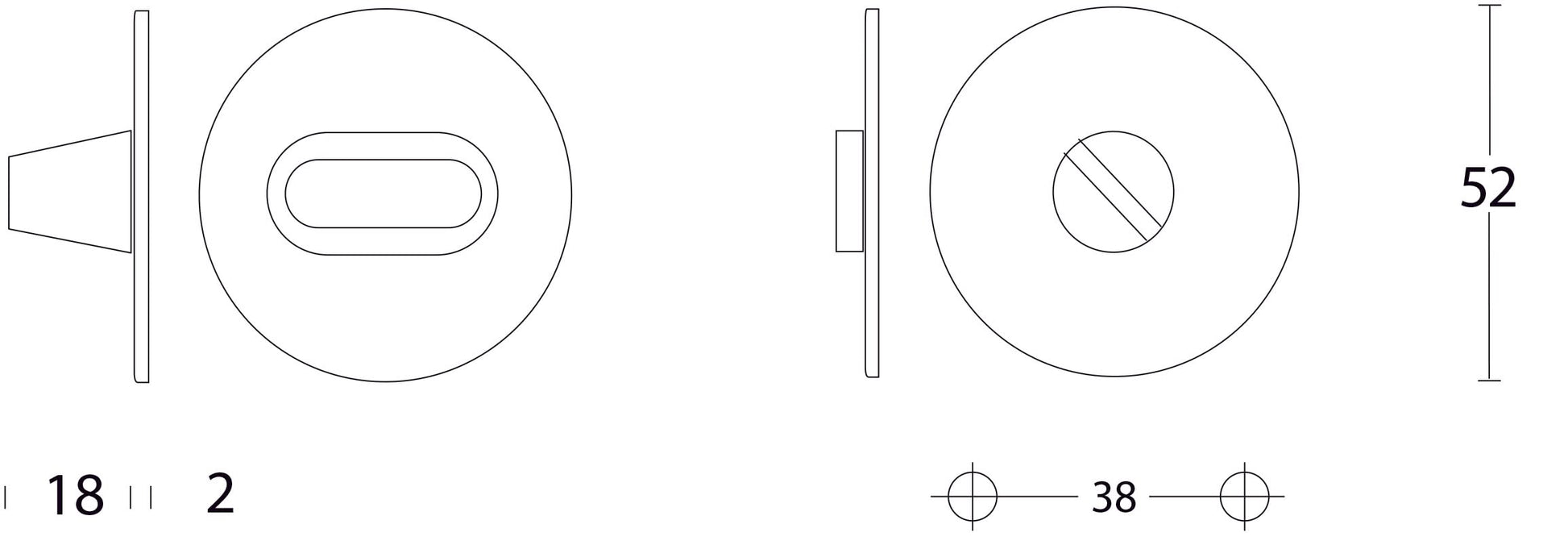 Intersteel Rozet rond plat 50 mm toilet badkamersluiting zonder venster met 8 mm stift rvs geborsteld 1