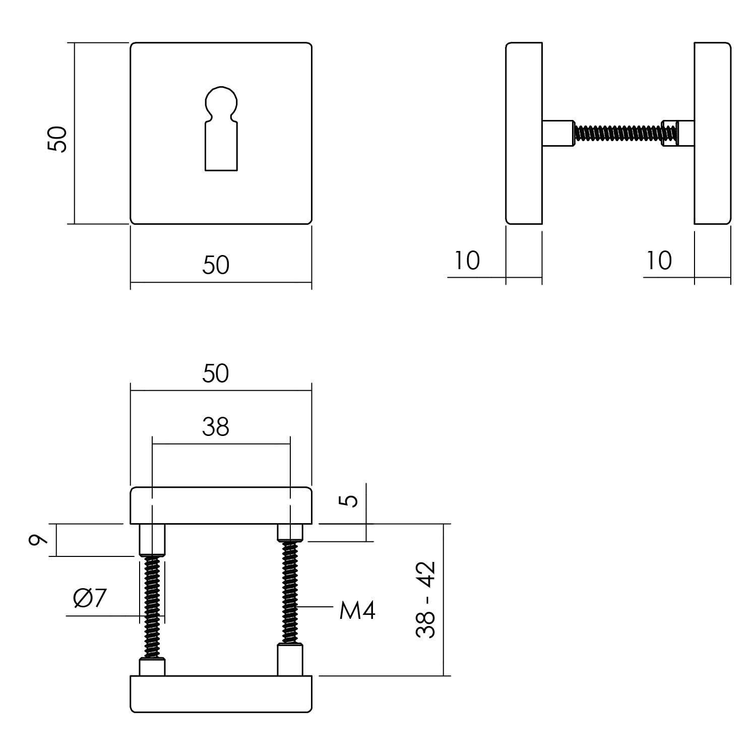 Intersteel Rozet sleutelgat 55x55x10 mm aluminium zwart 1