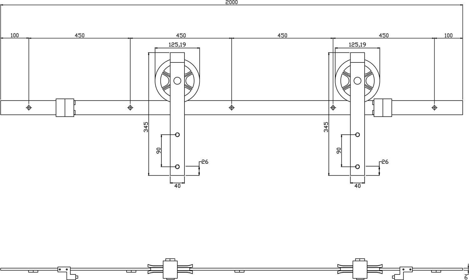 Intersteel Schuifdeursysteem Wheel mat zwart 1