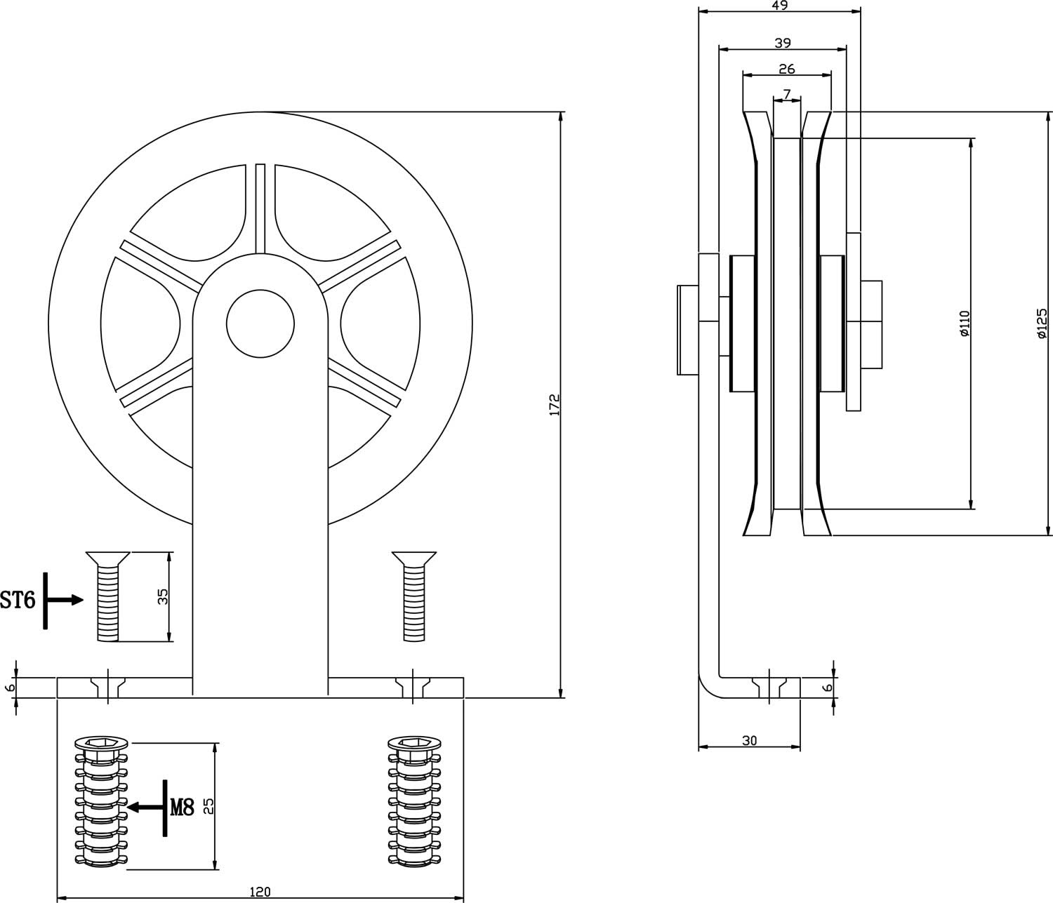 Intersteel Set van 2 hangrollen Wheel Top 170 mm mat zwart 1