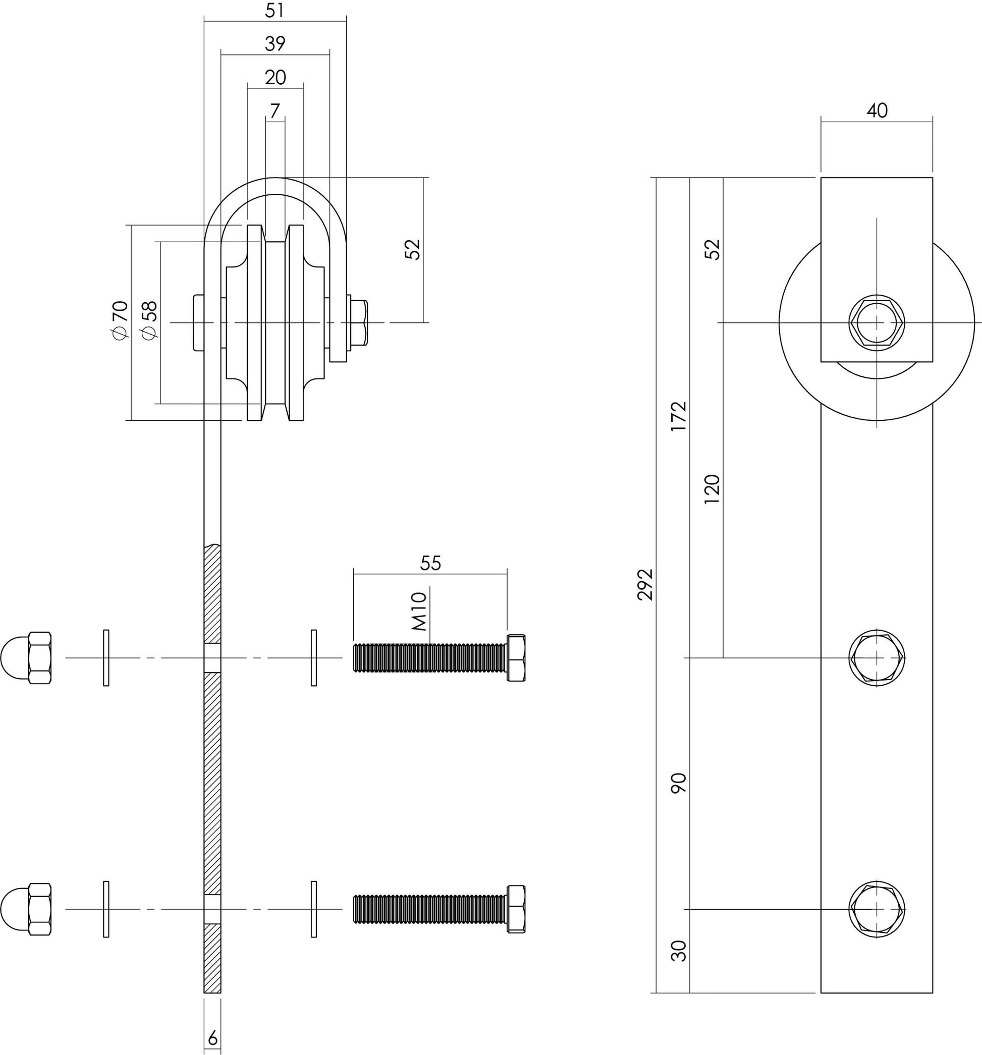 Intersteel Set van 2 hangrollen recht 290 mm mat zwart 1