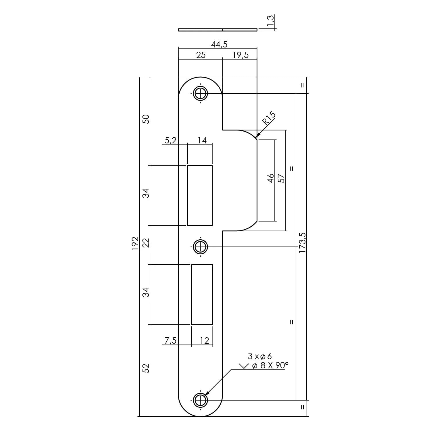 Intersteel Sluitplaat voor veiligheidsslot SKG profielcilindergat 55 mm DIN links rvs 1