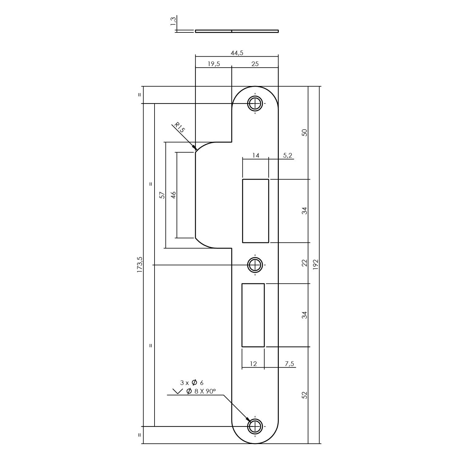 Intersteel Sluitplaat voor veiligheidsslot SKG profielcilindergat 55 mm DIN rechts rvs 1