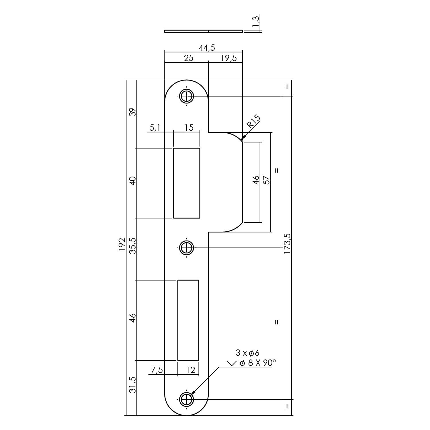 Intersteel Sluitplaat voor veiligheidsslot SKG profielcilindergat 72 mm DIN links rvs 1
