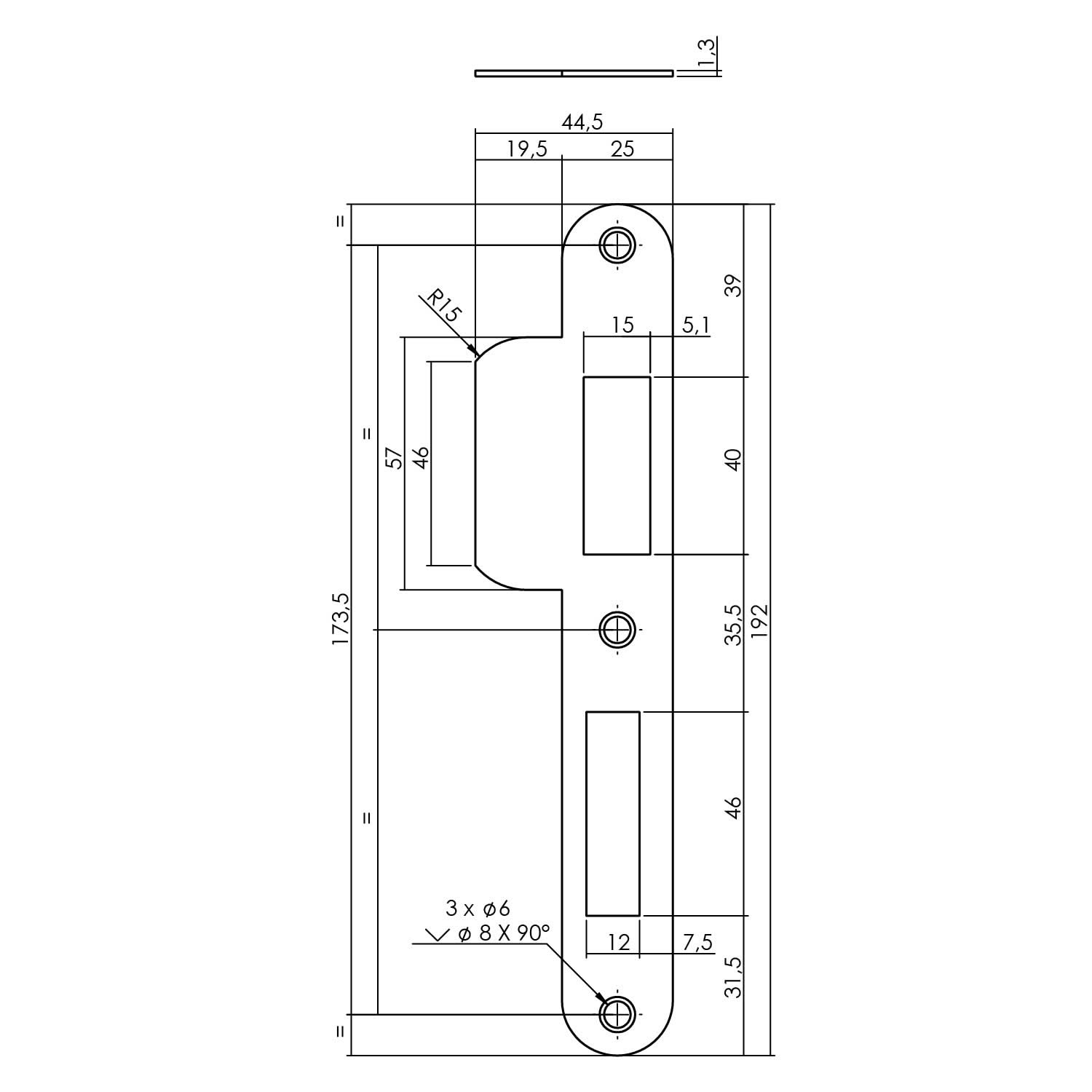 Intersteel Sluitplaat voor veiligheidsslot SKG profielcilindergat 72 mm DIN rechts rvs 1