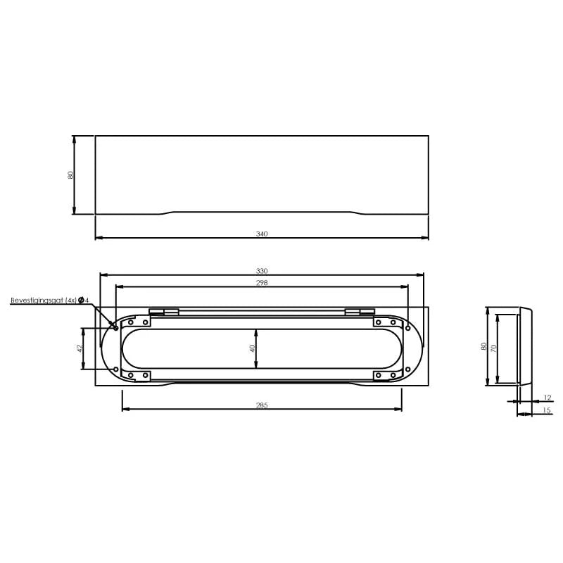 Intersteel Tochtwering rechthoek met klep verdekt rvs geborsteld 1