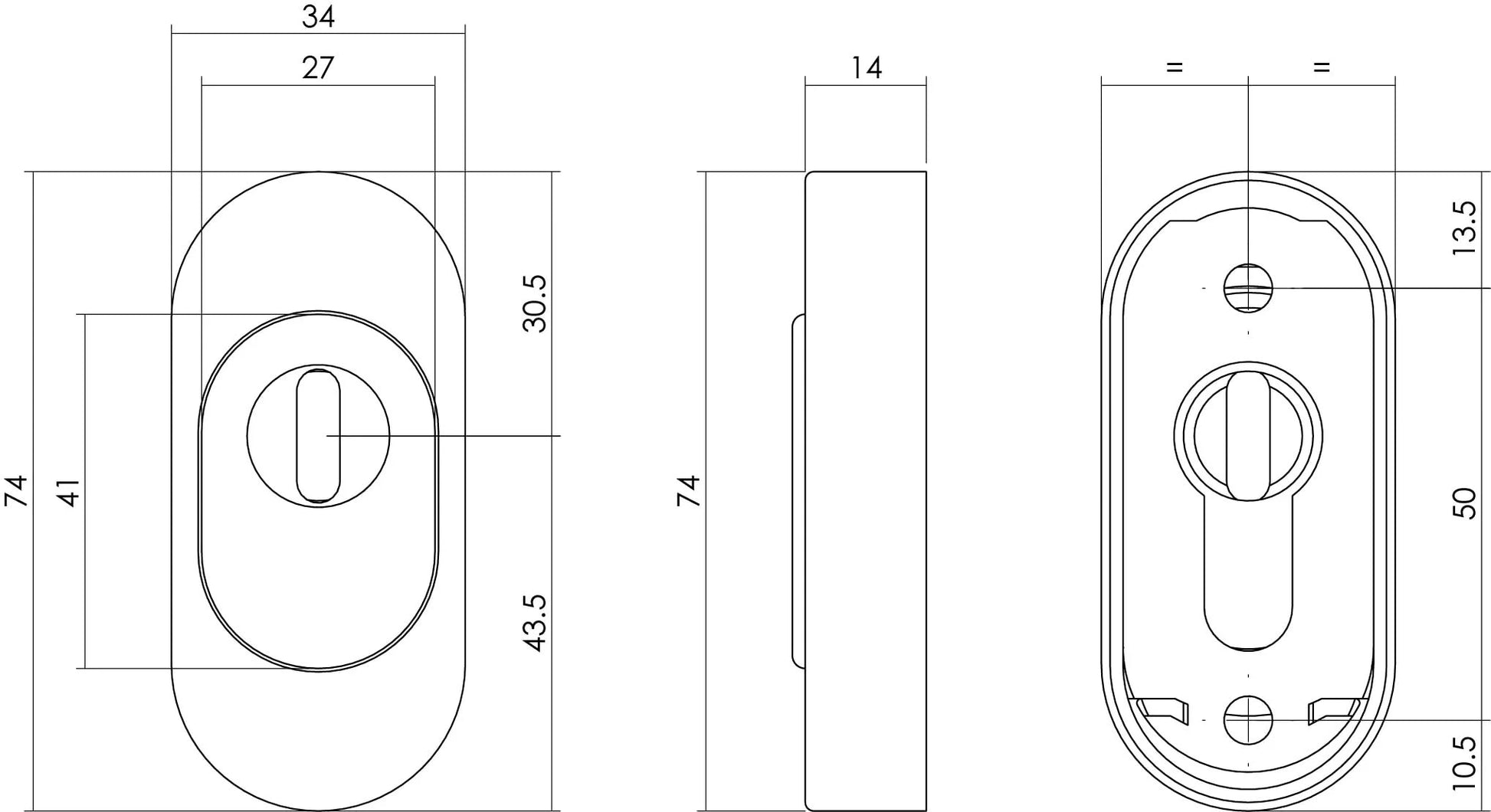 Intersteel Veiligheid schuifrozet ovaal 74x34x15mm met kerntrekbeveiliging RVS 1