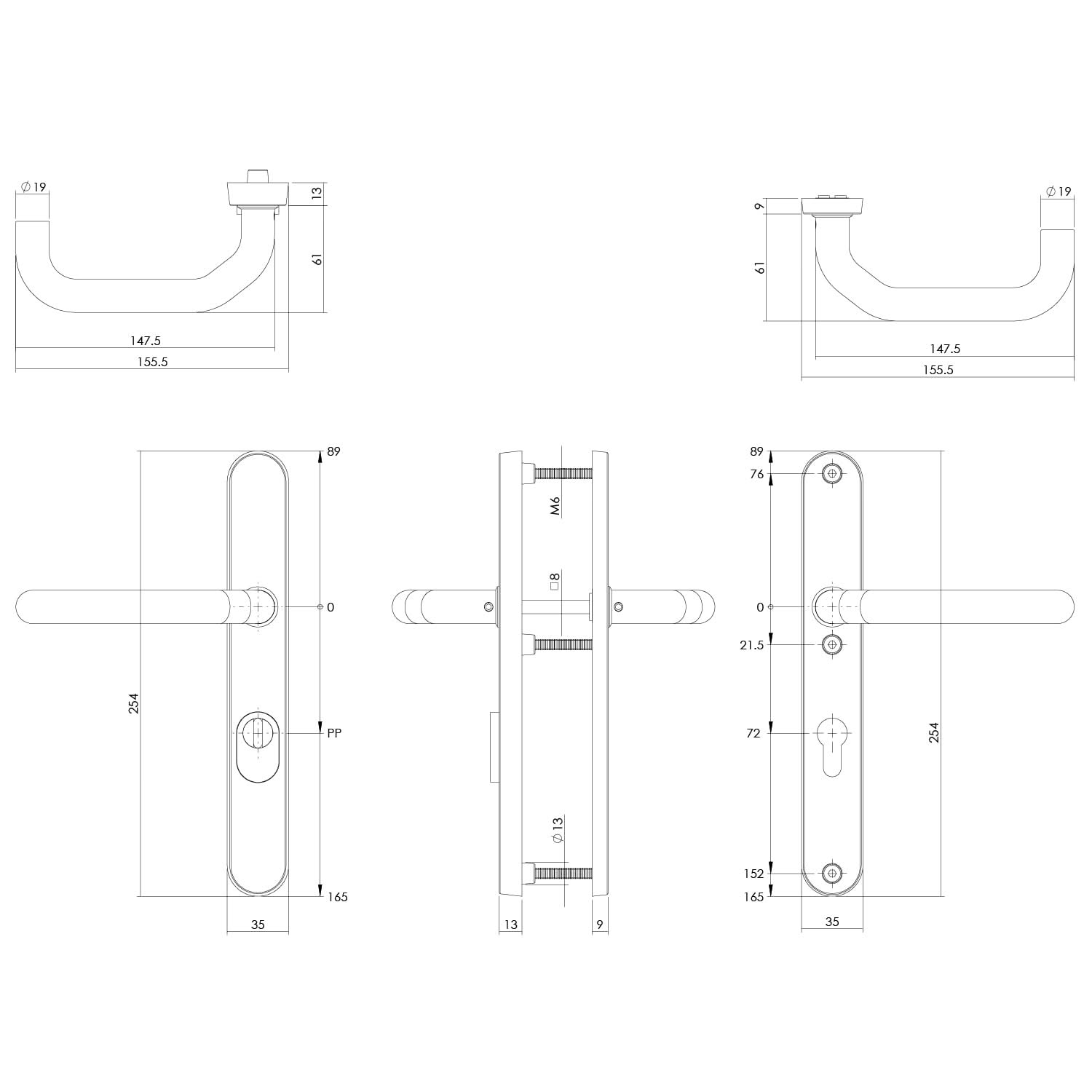 Intersteel Veiligheidsbeslag SKG3 met kerntrekbeveiliging profielcilindergat 72 mm smal schild achterdeurbeslag rvs geborsteld 1