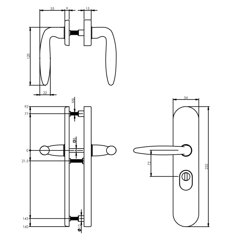 Intersteel Veiligheidsbeslag SKG3 profielcilindergat 72 mm messing titaan PVD achterdeurbeslag met kerntrekbeveiliging 1