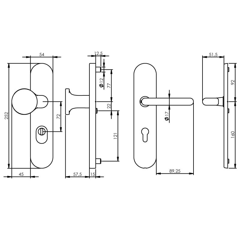 Intersteel Veiligheidsbeslag SKG3 profielcilindergat 72 mm messing titaan PVD voordeurbeslag met kerntrekbeveiliging 1