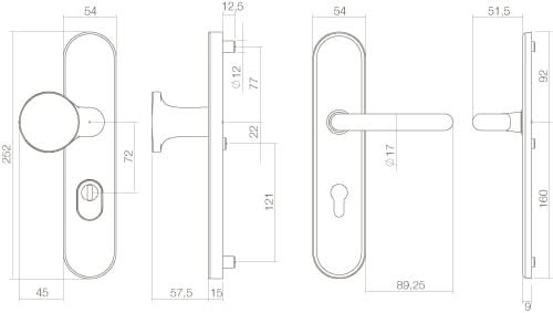 Intersteel Veiligheidsbeslag SKG3 profielcilindergat 72 mm ovaal met kerntrekbeveiliging messing ongelakt 1