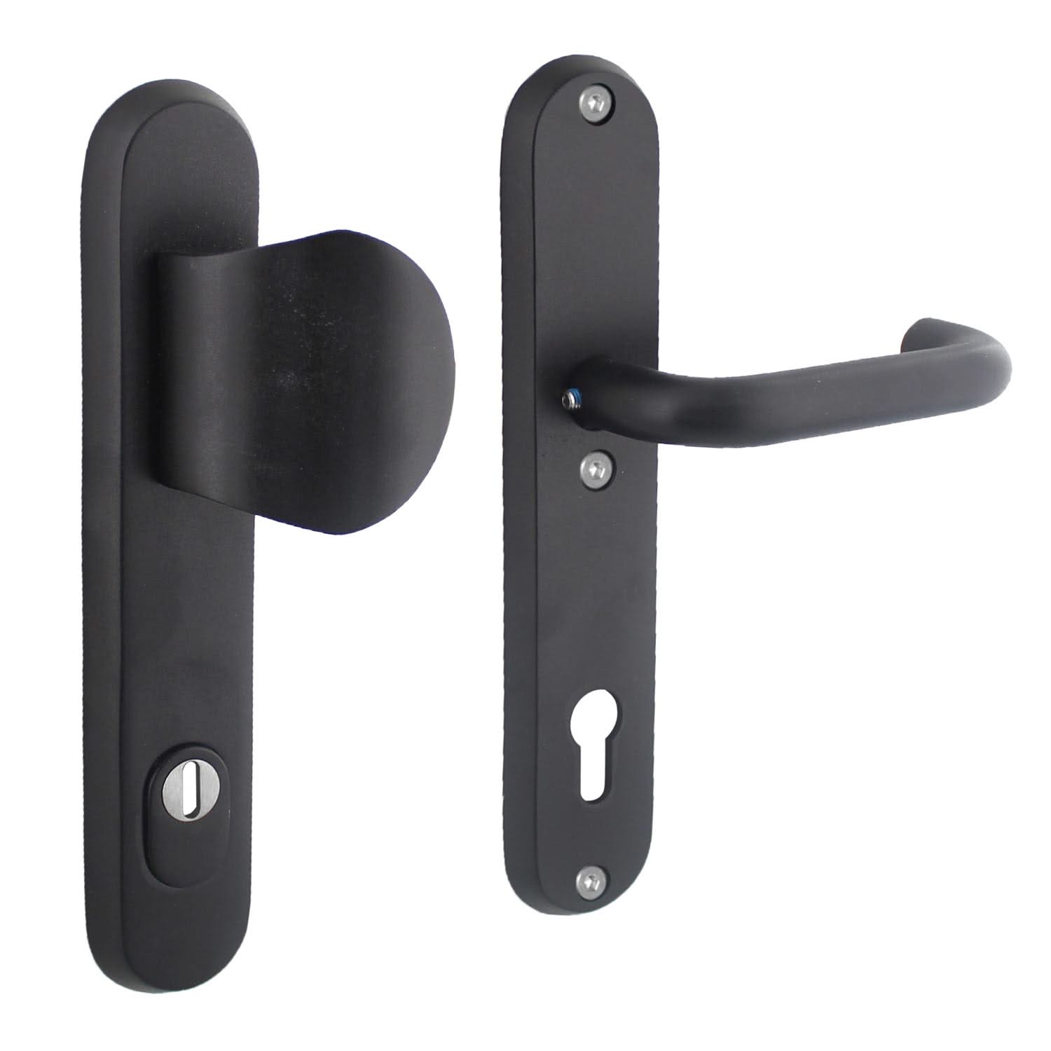 Intersteel | Veiligheidsbeslag met kerntrekbeveiliging | Voordeurbeslag | SKG3 | Profielcilindergat  | Ovaal | Mat Zwart - Deurbeslag-expert