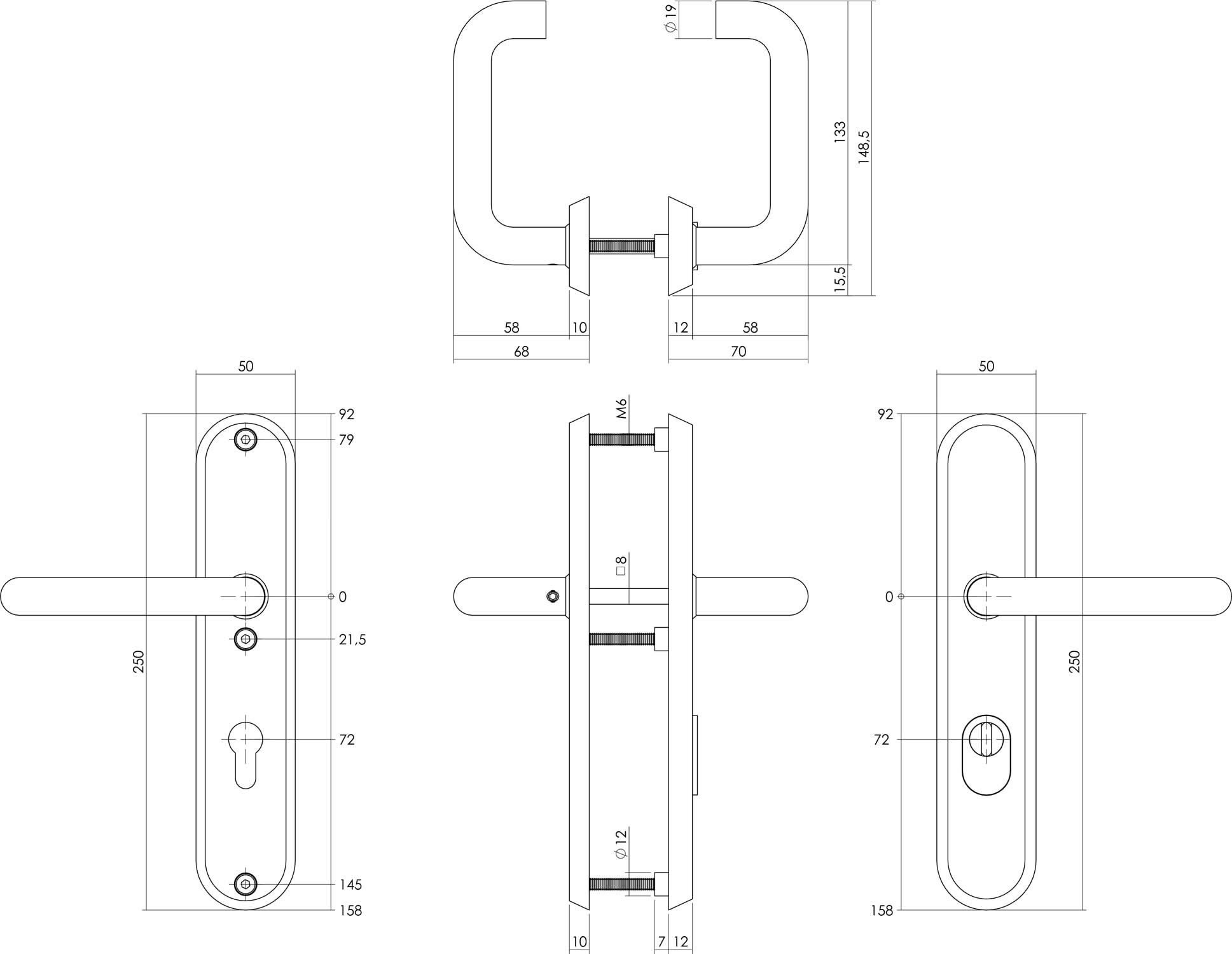 Intersteel Veiligheidsbeslag ovaal met kerntrekbeveiliging profielcilindergat mat zwart achterdeurbeslag PC72 1