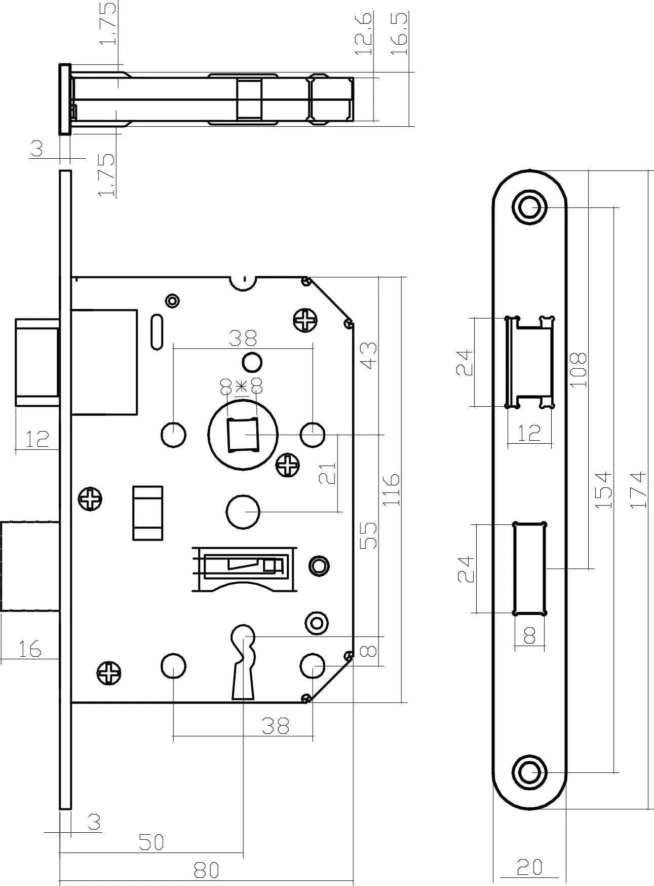 Intersteel Woningbouw klavier dag en nachtslot 55 mm rvs geborsteld 1