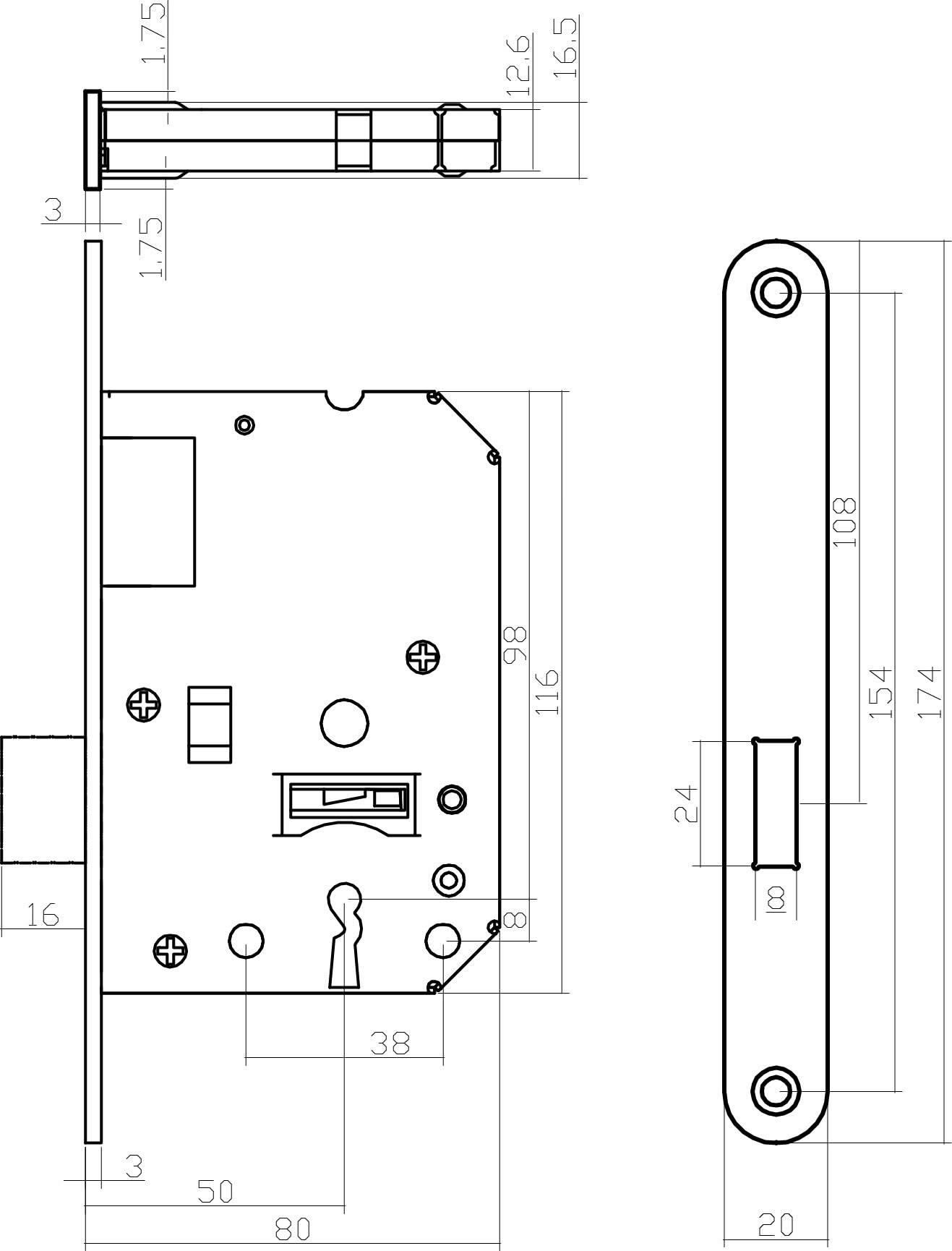 Intersteel Woningbouw klavier kastslot 55 mm rvs geborsteld 1