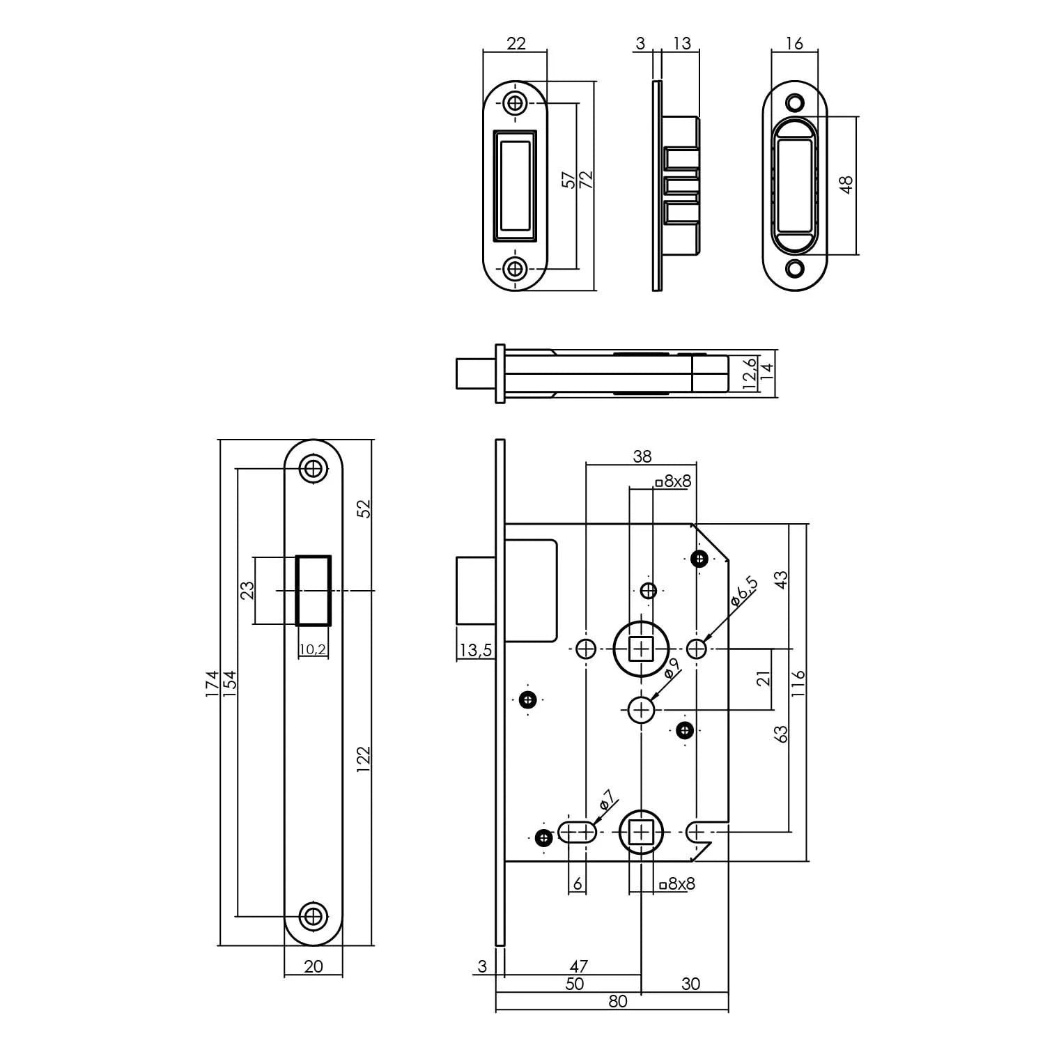 Intersteel Woningbouw magneet badkamertoilet slot 638mm voorplaat afgerond zwart 1