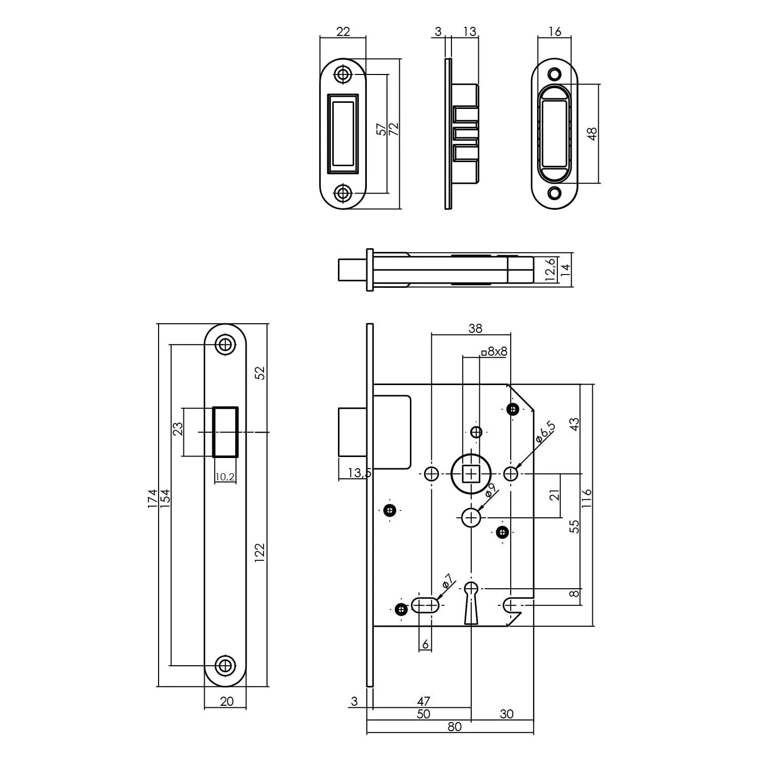 Intersteel Woningbouw magneet klavier dag en nachtslot 55mm voorplaat afgerond zwart 1