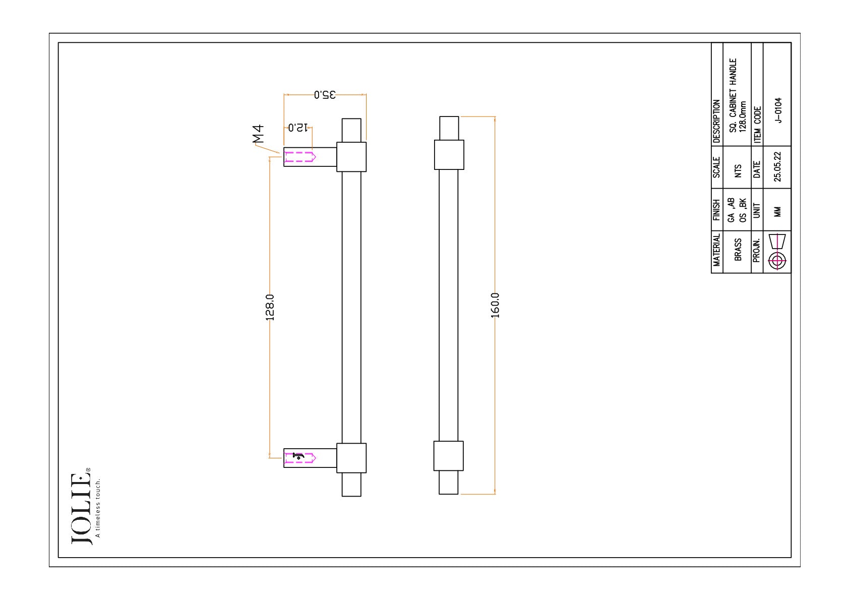 Jolie J-0104-GA technische tekening