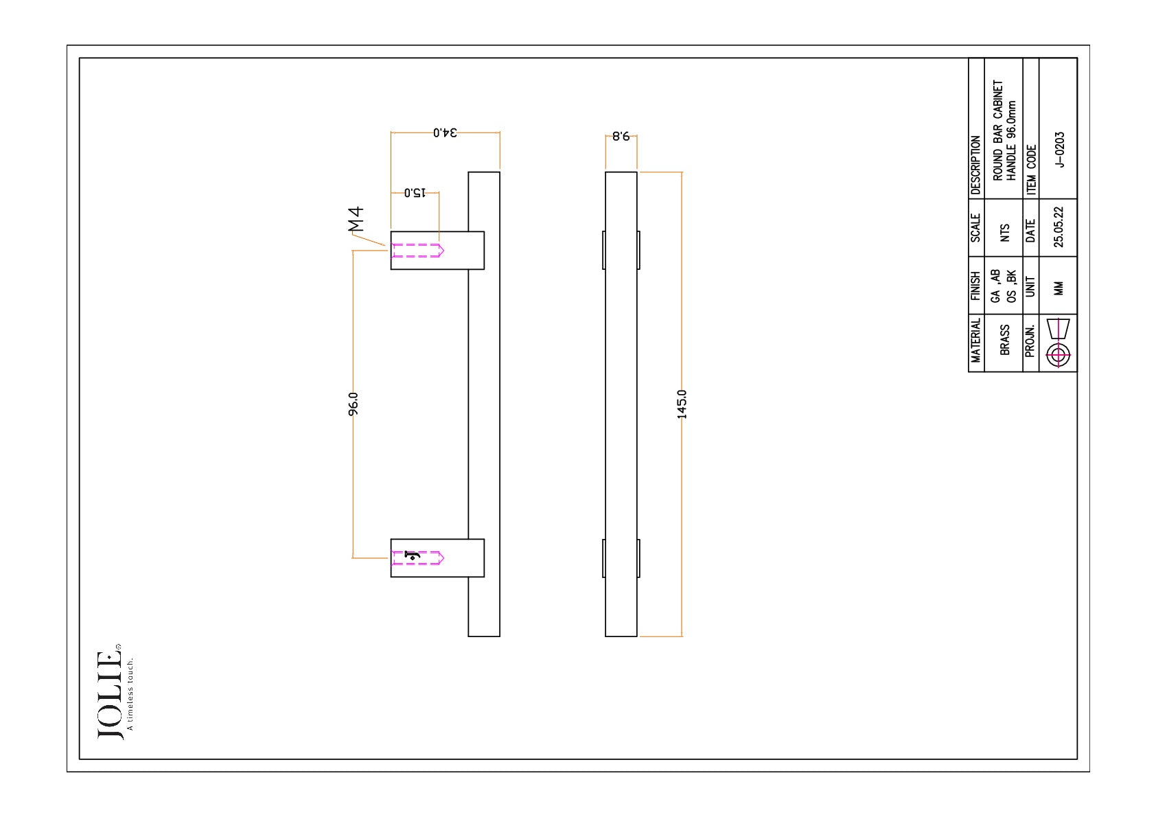 Jolie J-0203-AB technische tekening