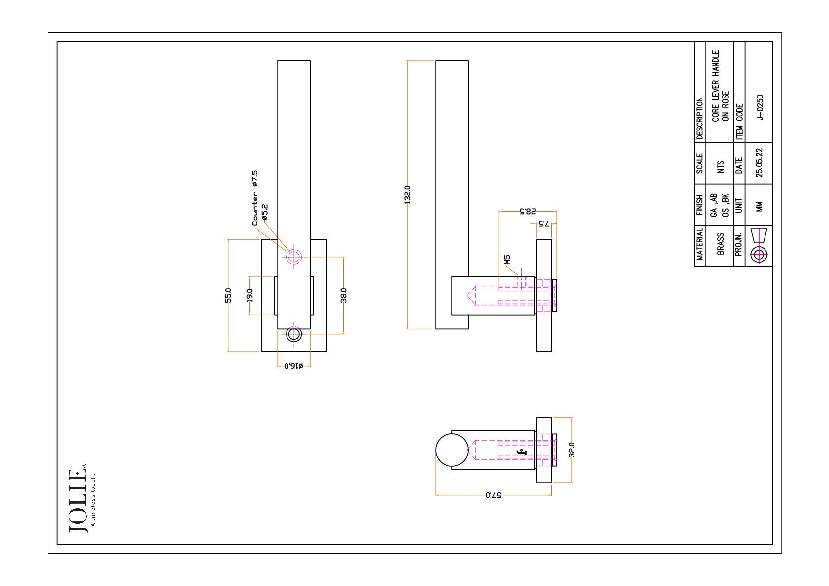 Jolie Core J-0250 technische tekening