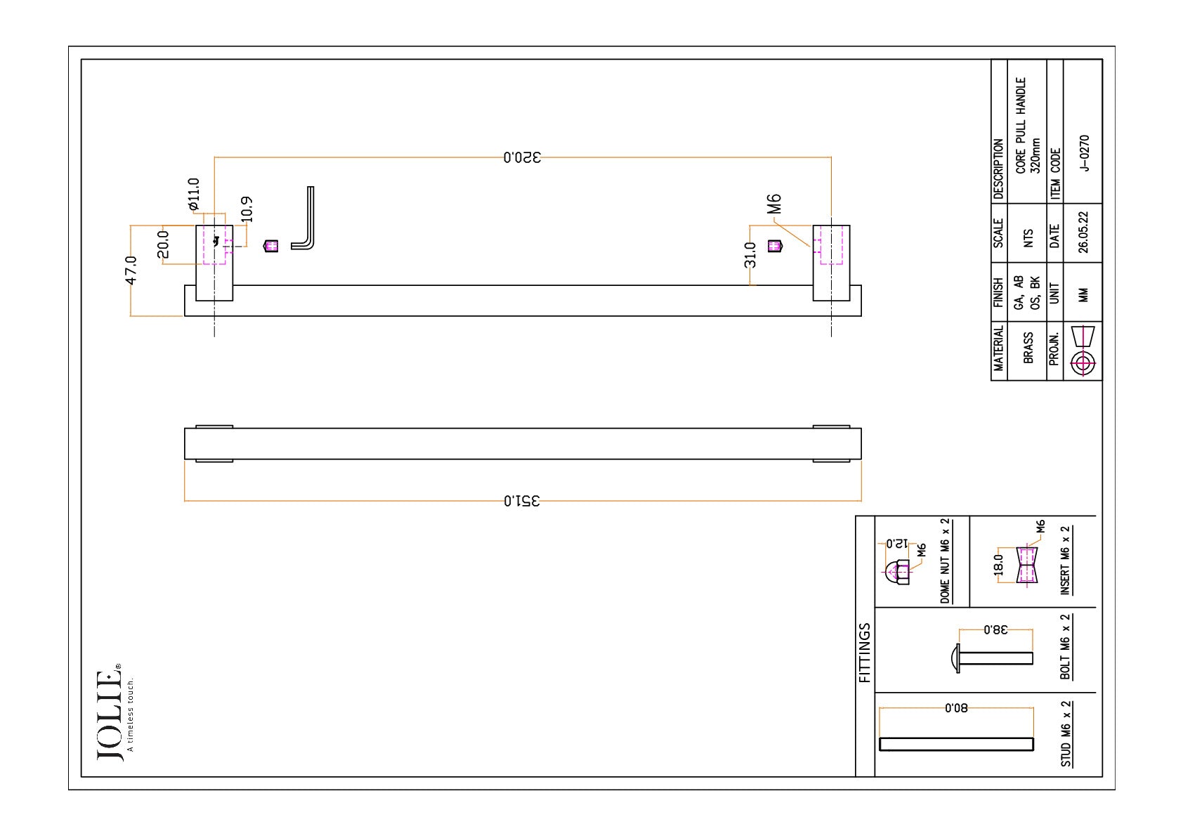 Jolie J-0270-AB technische tekening