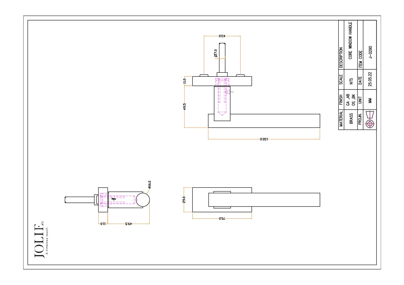 Jolie J-0290-GA technische tekening