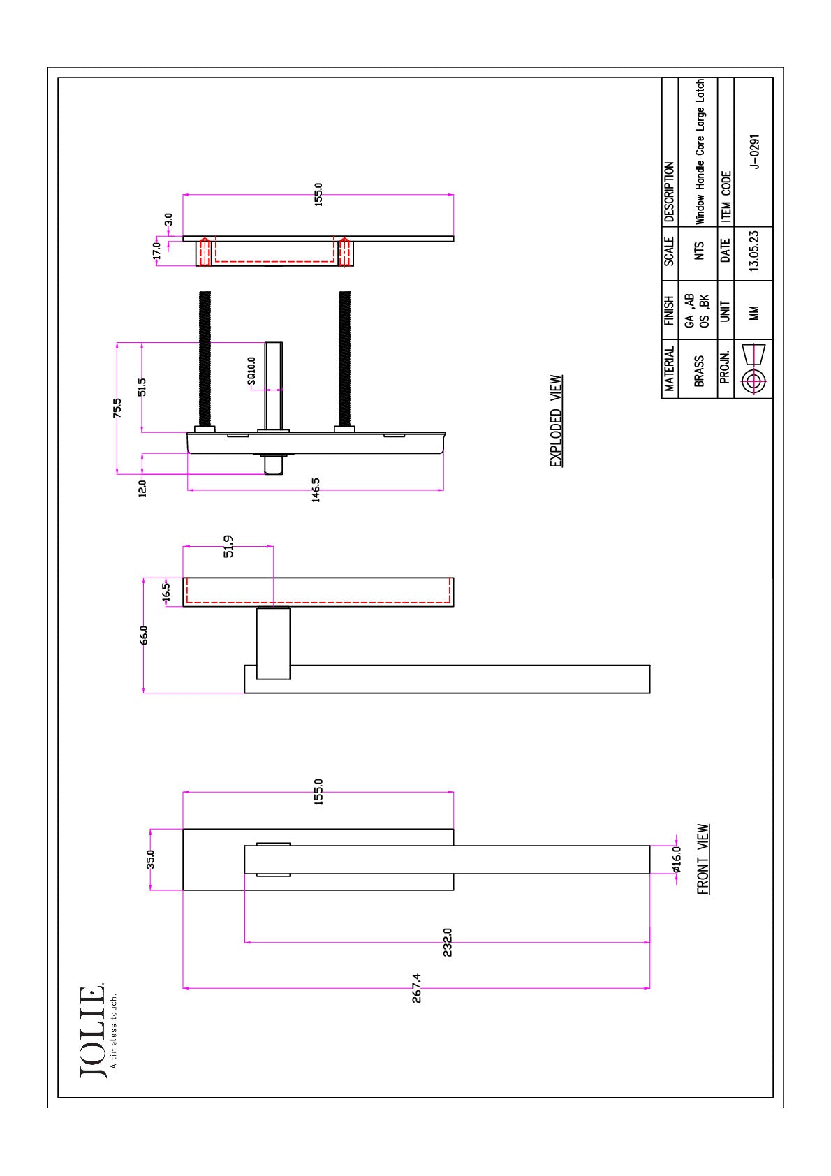 Jolie J-0291-GA technische tekening