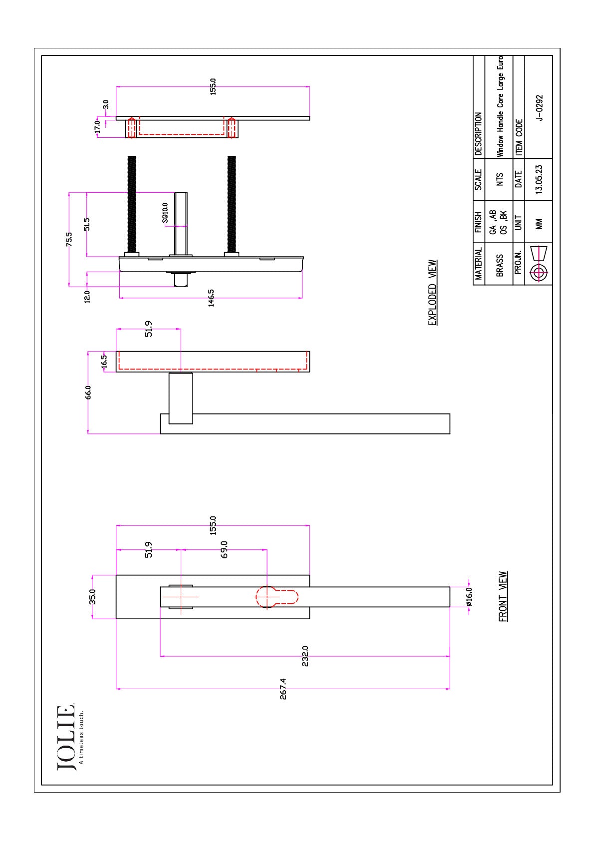 Jolie J-0292-OS technische tekening