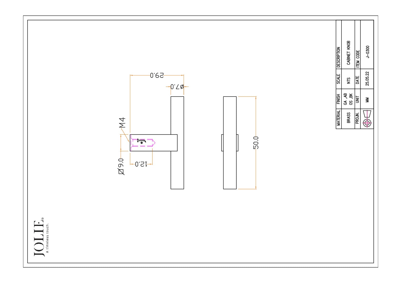Jolie J-0300-GA technische tekening