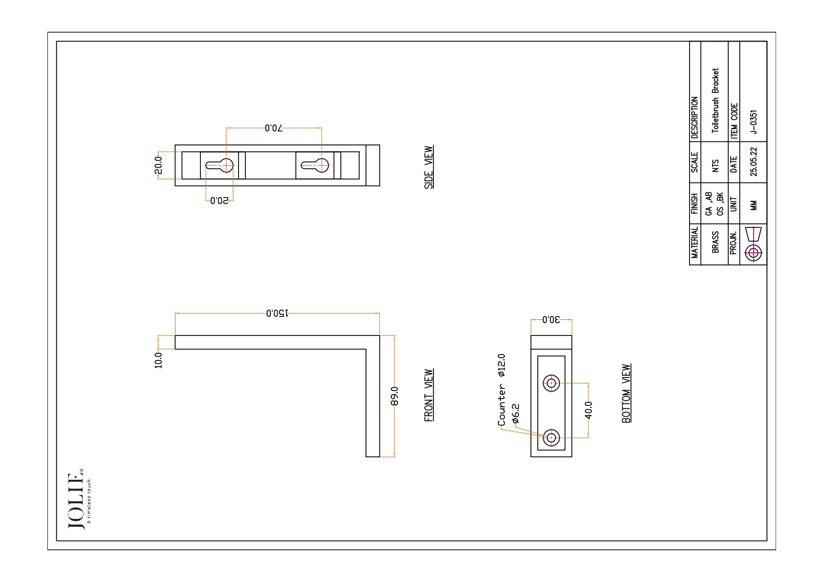 Jolie J-0351-GA technische tekening