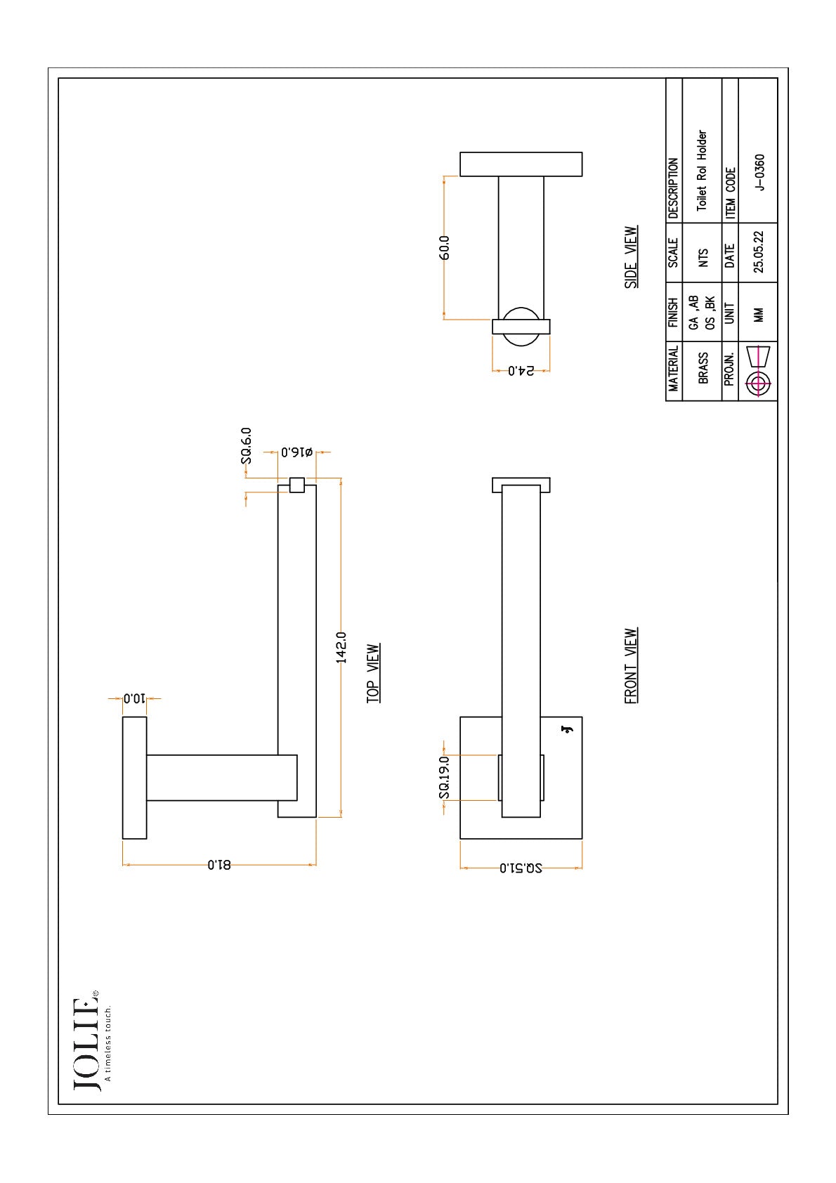 Jolie J-0360-OS technische tekening