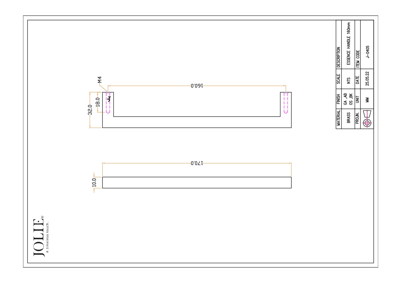 Jolie J-0405-GA technische tekening