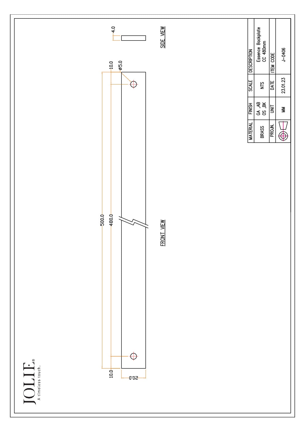 Jolie J-0406-GA technische tekening