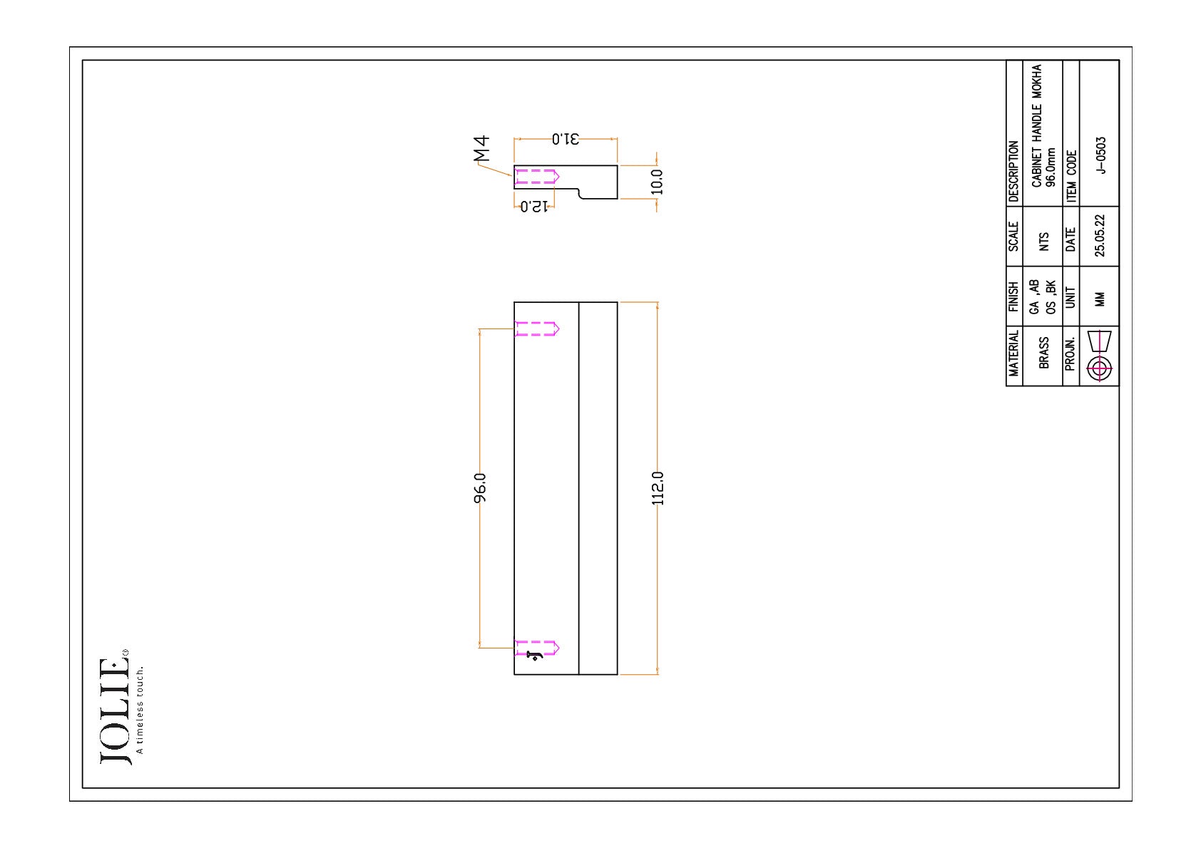 Jolie J-0503-AB technische tekening
