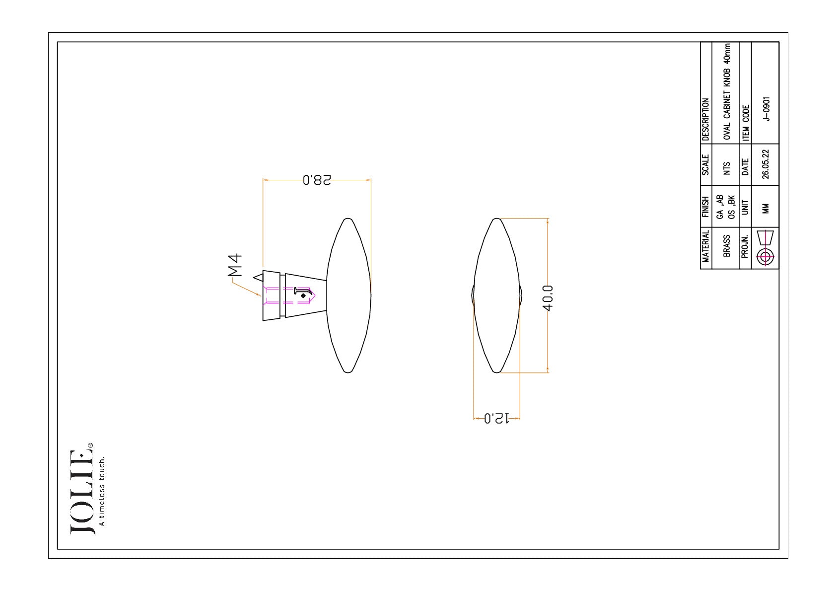 Jolie J-0901-BK technische tekening