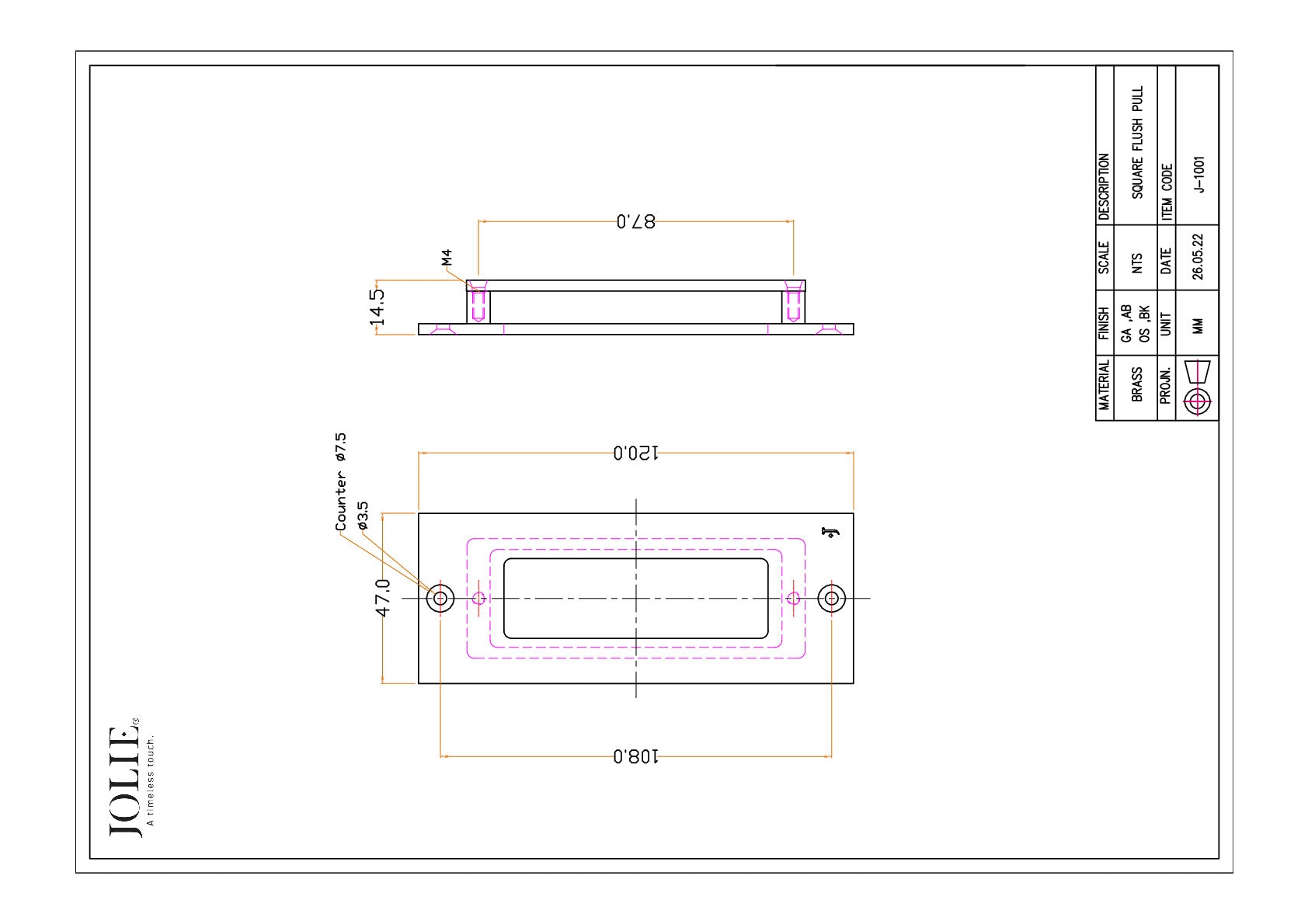 Jolie J-1001-OS technische tekening
