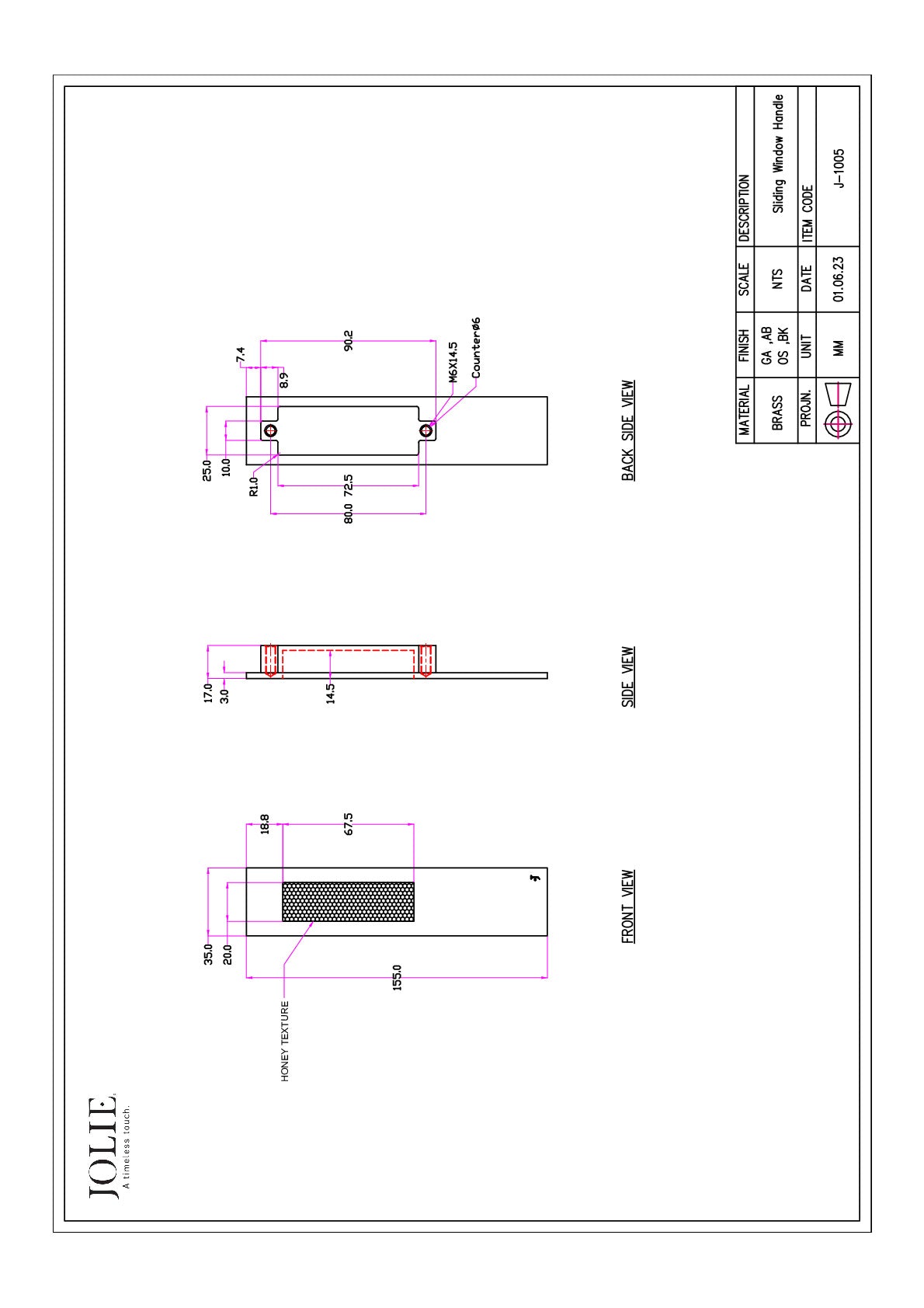 Jolie J-1005-AB technische tekening