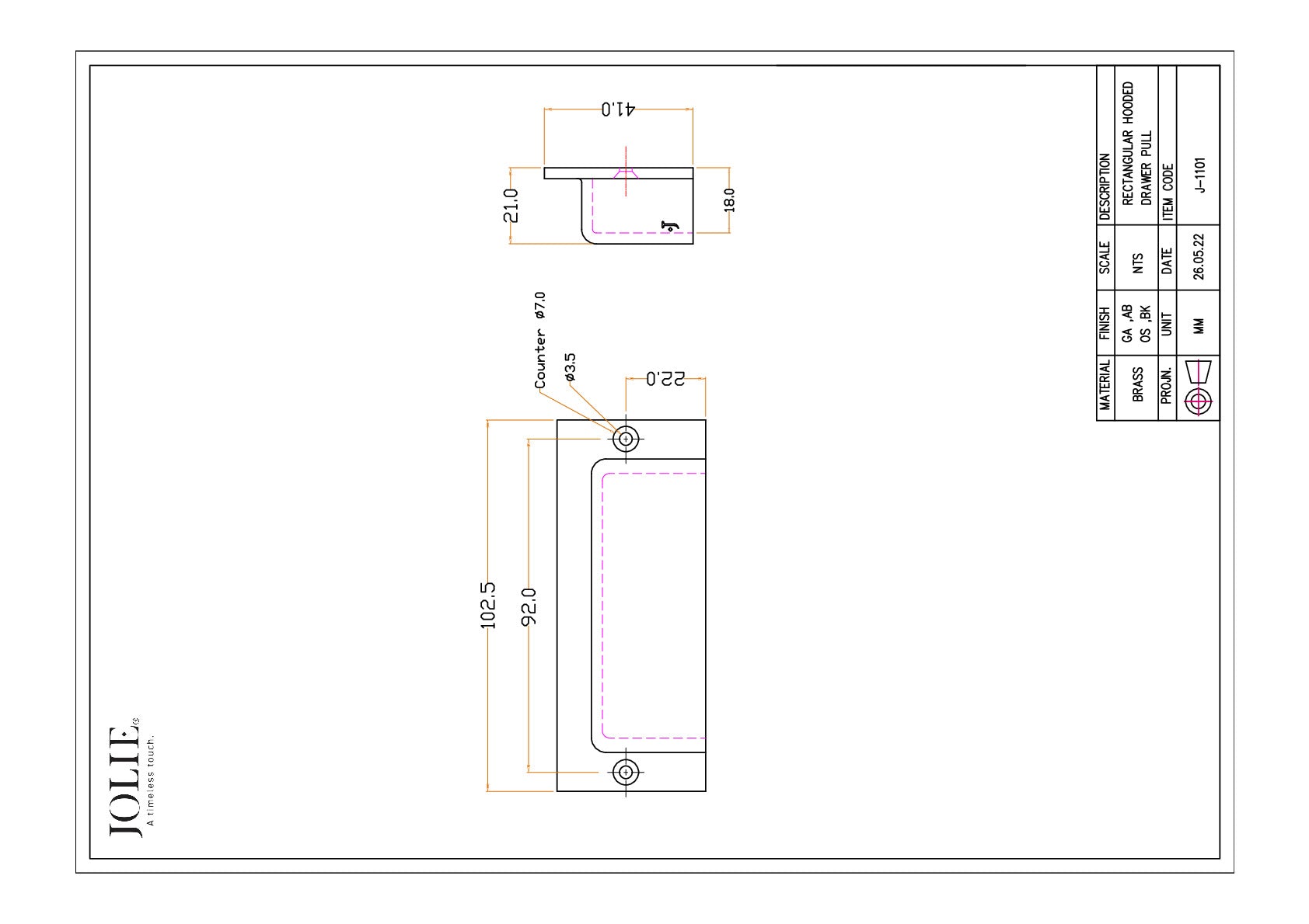 Jolie J-1101-AB technische tekening