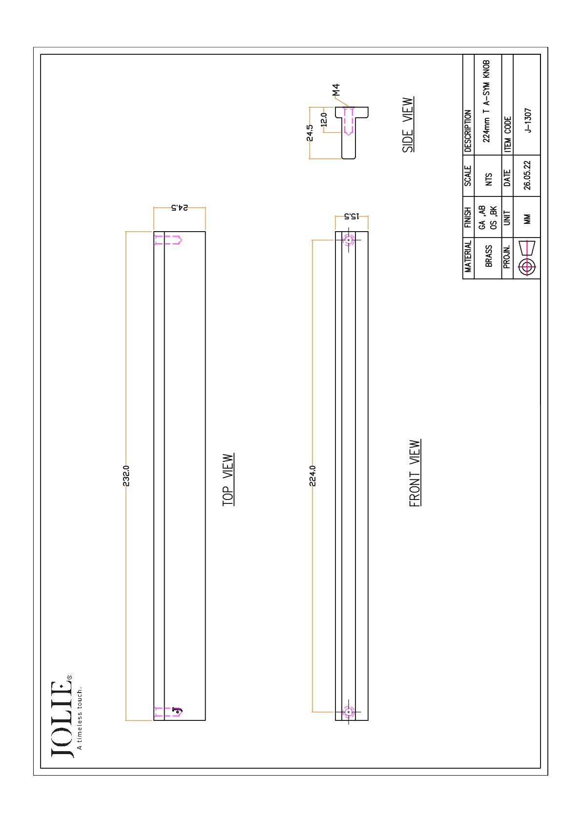 Jolie J-1307-GA technische tekening