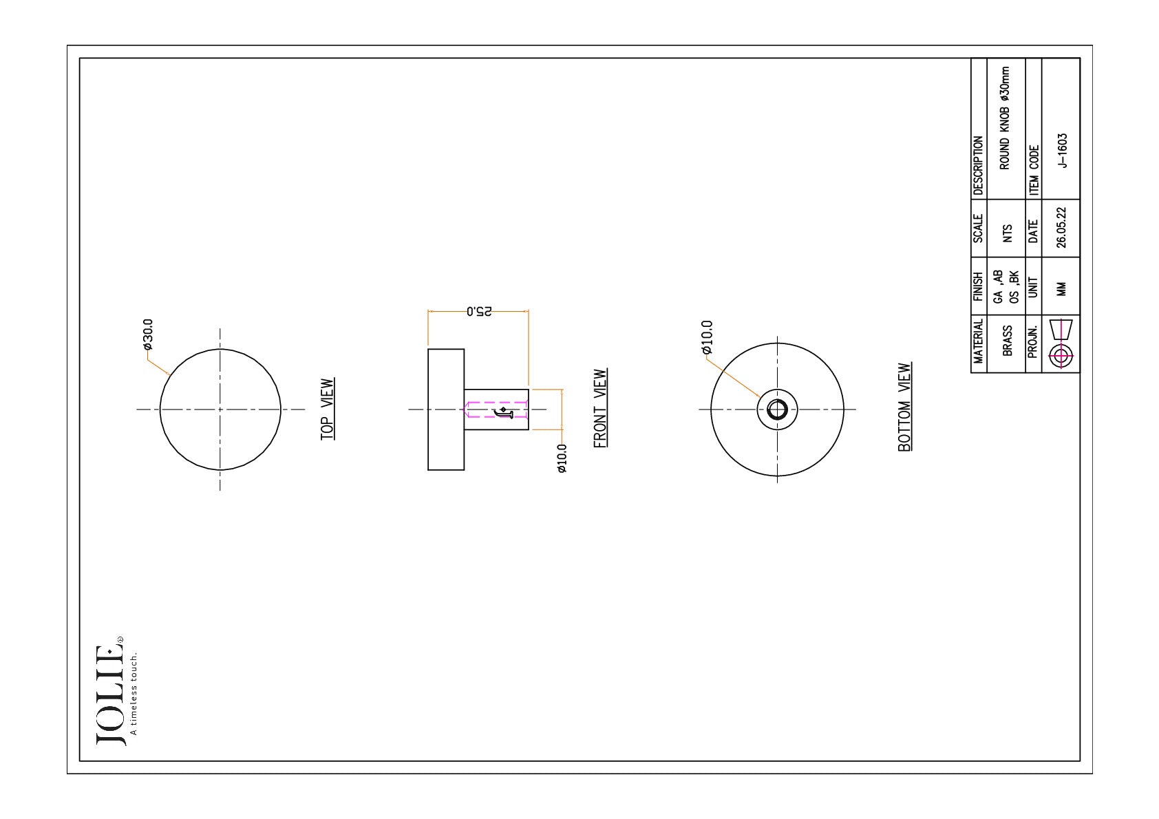 Jolie J-1603-GA technische tekening