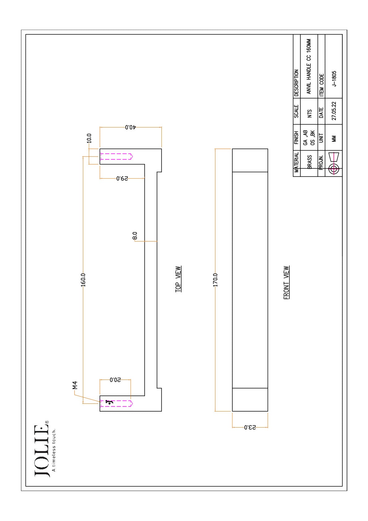 Jolie J-1805-BK technische tekening